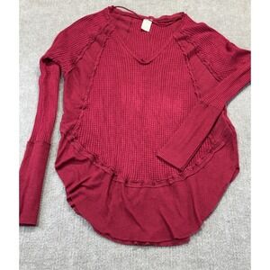 We The Free People XS Thermal Catalina V-Neck Long Sleeve Tunic Red